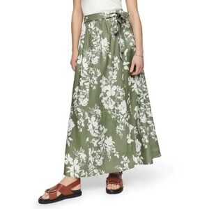Reformation Linen Wrap Maxi Skirt Wrap tie Waist Green White Floral Size 6 BOHO